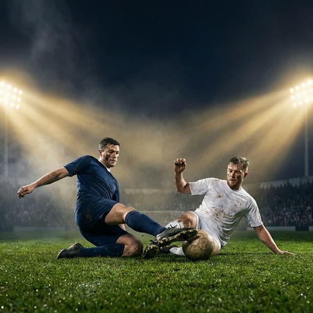 Intense match action under stadium lights